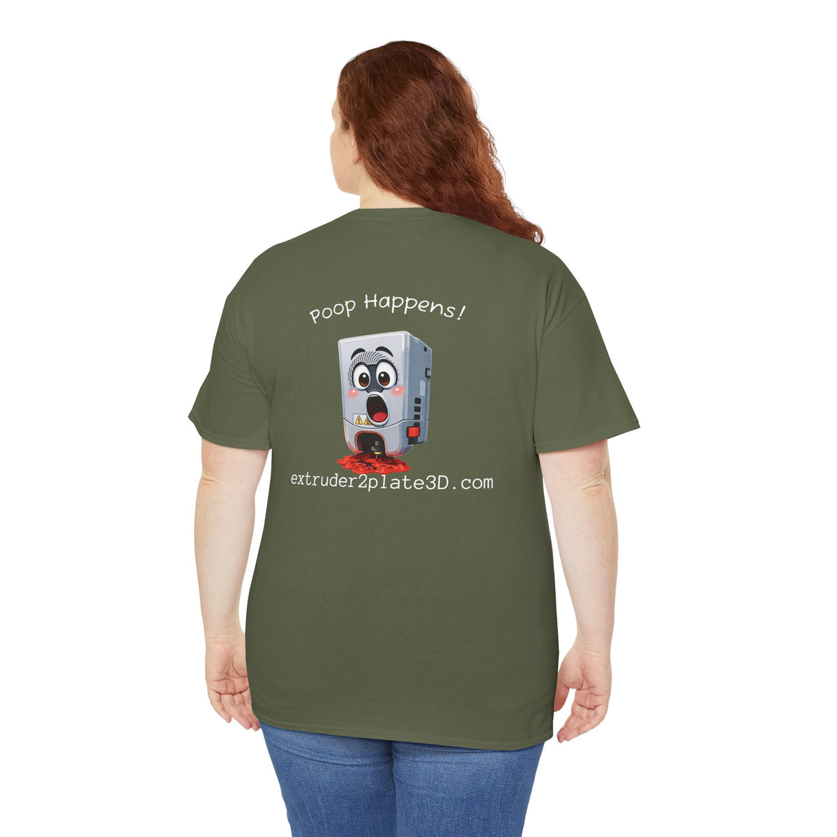 Extruder2Plate3D, Poop Happens T‑Shirt — Funny Cartoon 3D Printer Graphic Tee