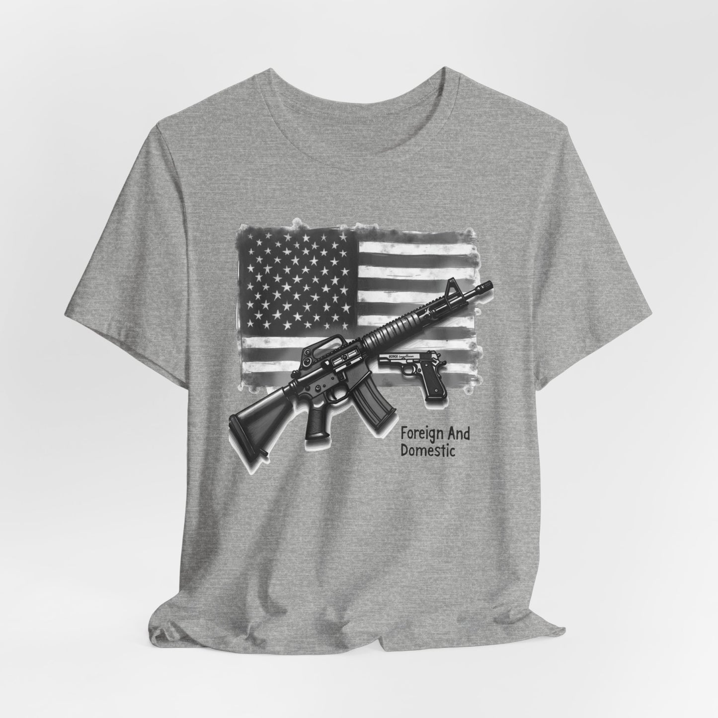 Patriotic 2nd Amendment Tee – “Foreign and Domestic” American Flag T-Shirt