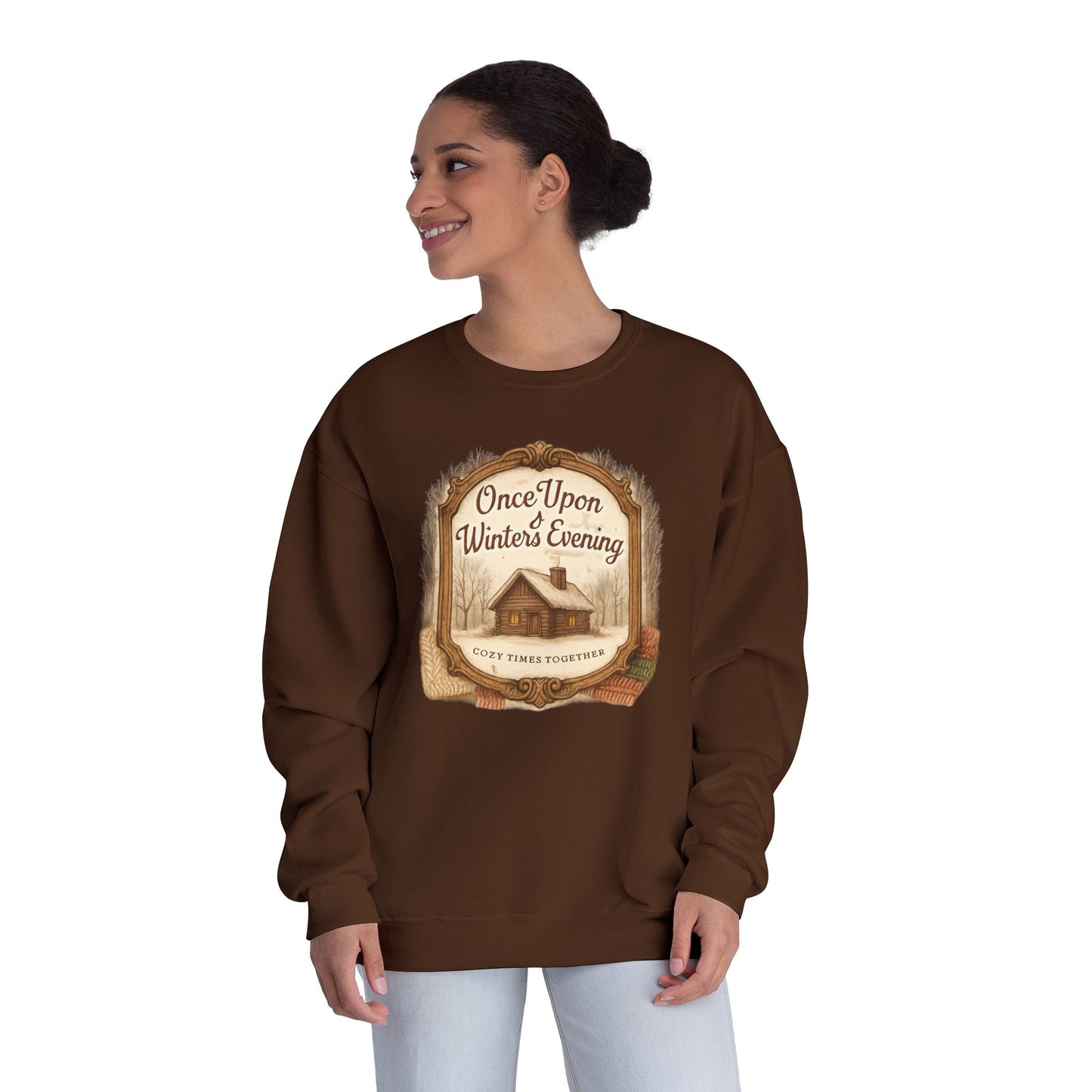 Once Upon a Winter's Cabin, Evening Sweatshirt — Cozy Vintage Holiday Crewneck