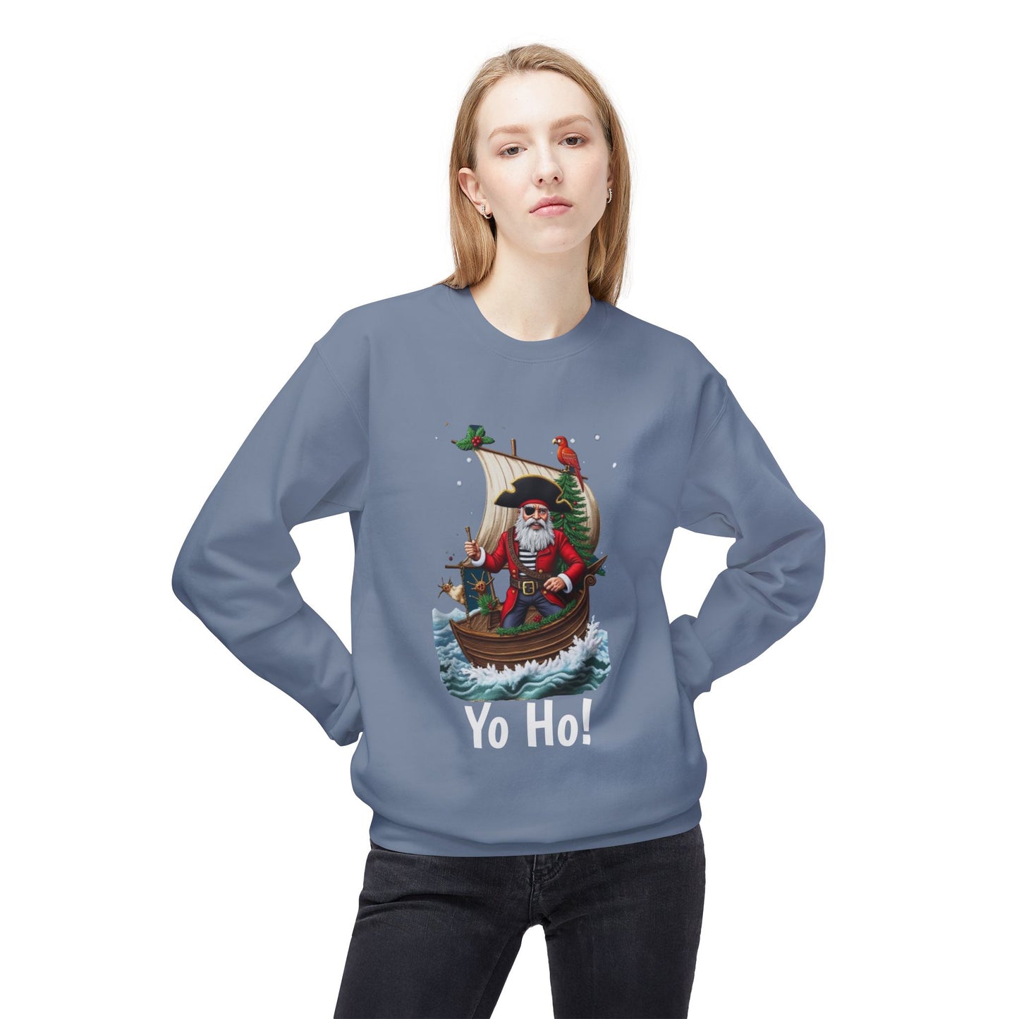 Santa Pirate, Yo Ho, Crewneck Sweatshirt — Nautical Christmas Holiday Sweater