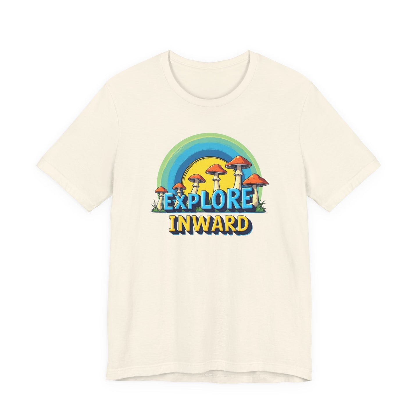 Explore Inward T-Shirt — Retro Mushroom Rainbow Graphic Tee