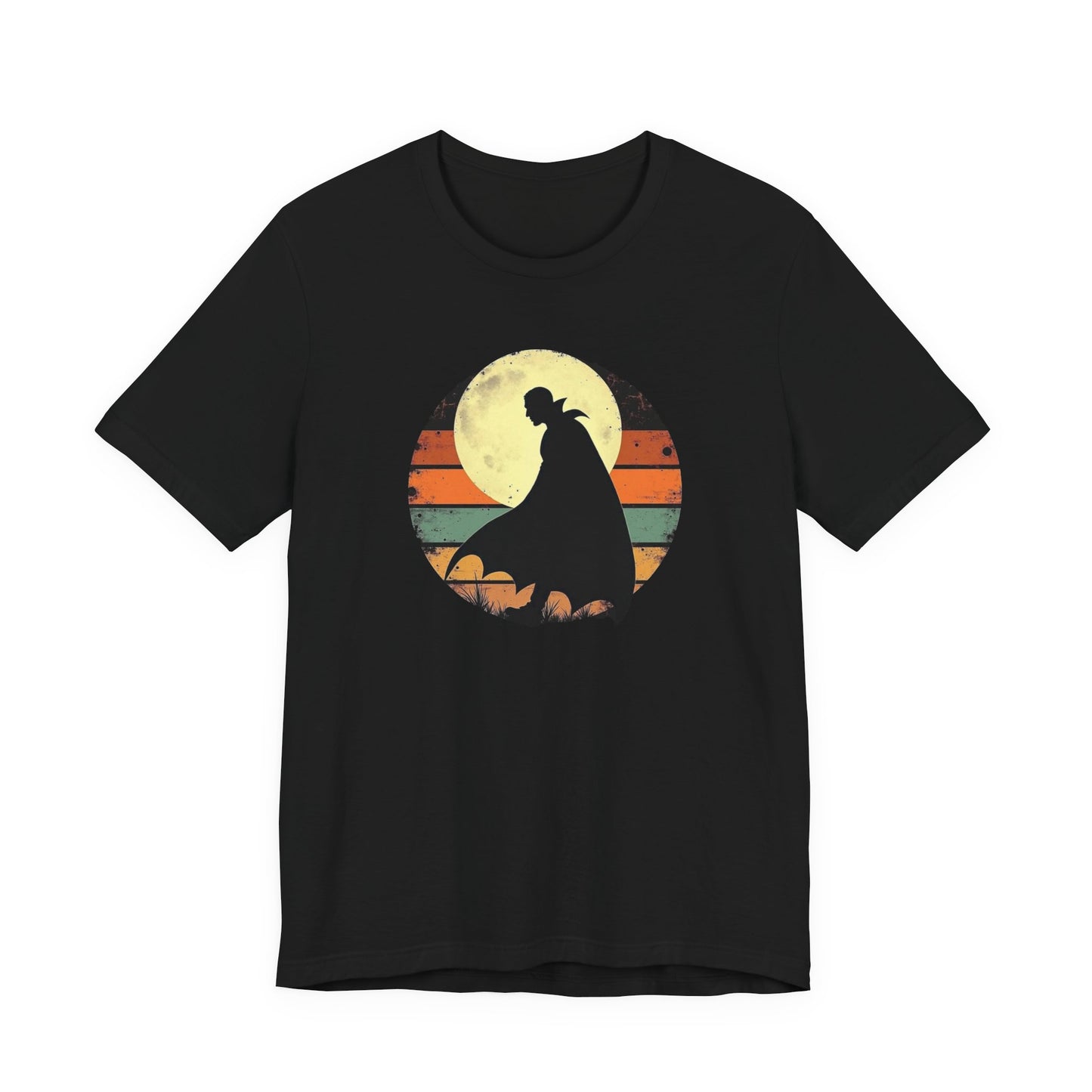 Vampire Silhouette Moon Tee — Retro Sunset Gothic Halloween T-Shirt