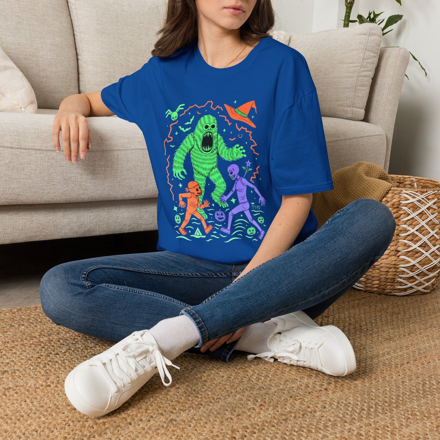 Sasquatch gets angry when out of candy Halloween T‑Shirt — Neon Green Creature Trick‑Or‑Treat Tee