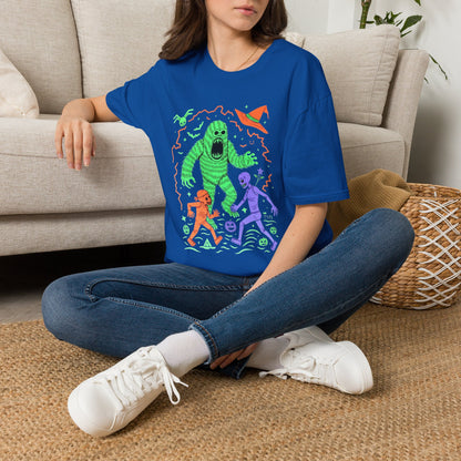 Sasquatch gets angry when out of candy Halloween T‑Shirt — Neon Green Creature Trick‑Or‑Treat Tee