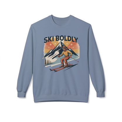 Ski Boldly Crewneck Sweatshirt – Vintage Mountain Skiing Graphic