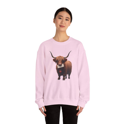 Highland Cow with Valentine, Unisex Heavy Blend™ Crewneck Sweatshirt