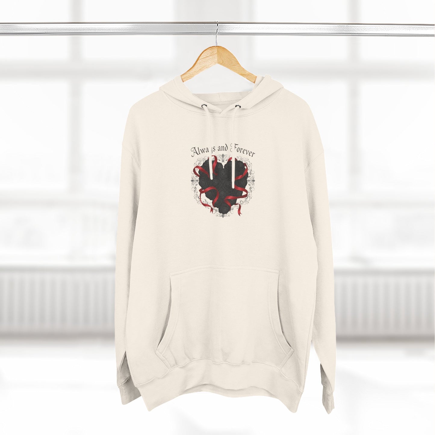 Rose Heart Hoodie — "Always and Forever" Gothic Floral Fleece Pullover
