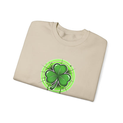 Oozing with Luck, Four-Leaf Clover Crewneck Sweatshirt — Neon Lucky Shamrock St. Patrick’s Day Pullover