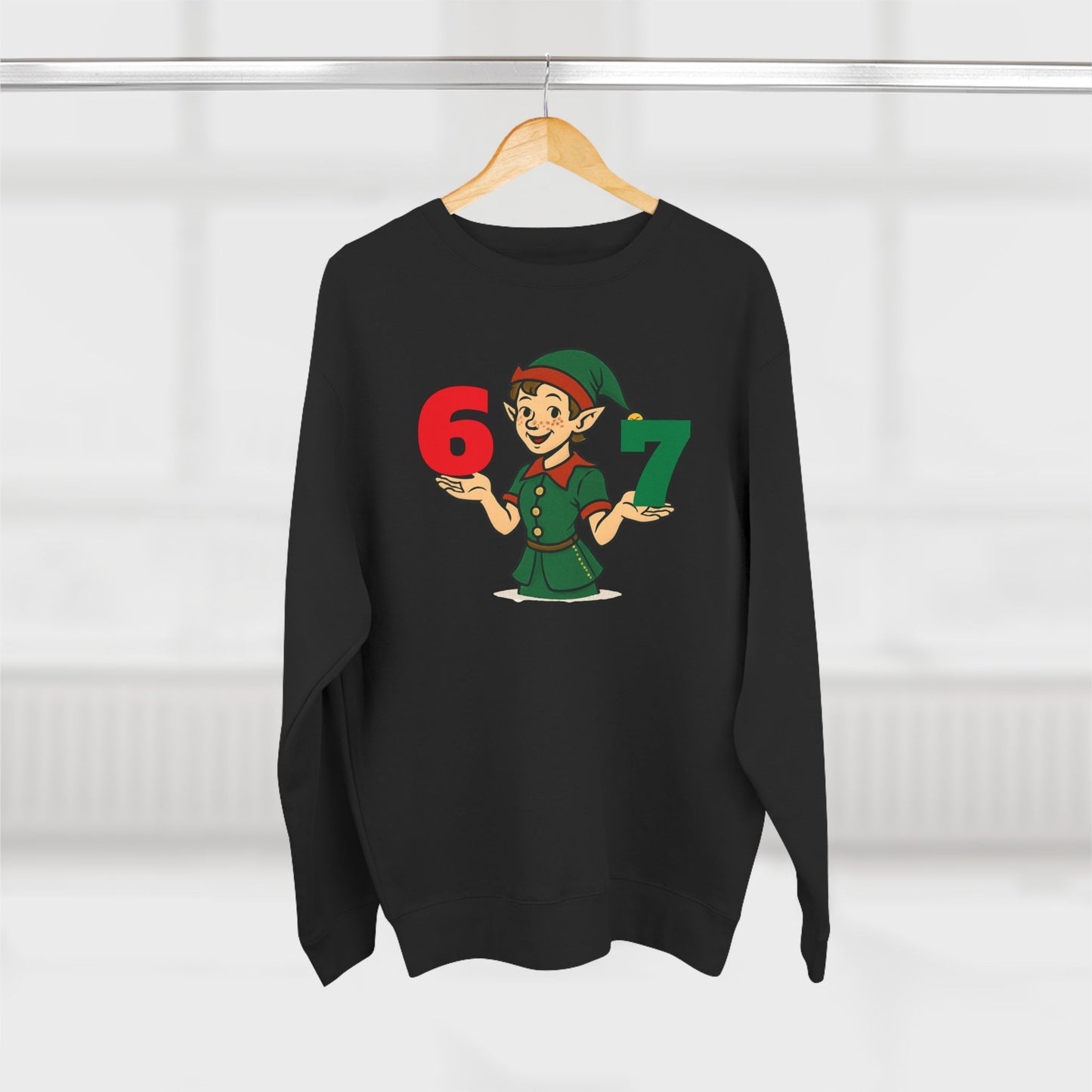 Elf Juggler six-seven  — Cute Holiday Elf Holding 6 & 7 Christmas Crewneck