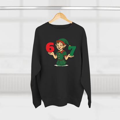 Elf Juggler six-seven  — Cute Holiday Elf Holding 6 & 7 Christmas Crewneck