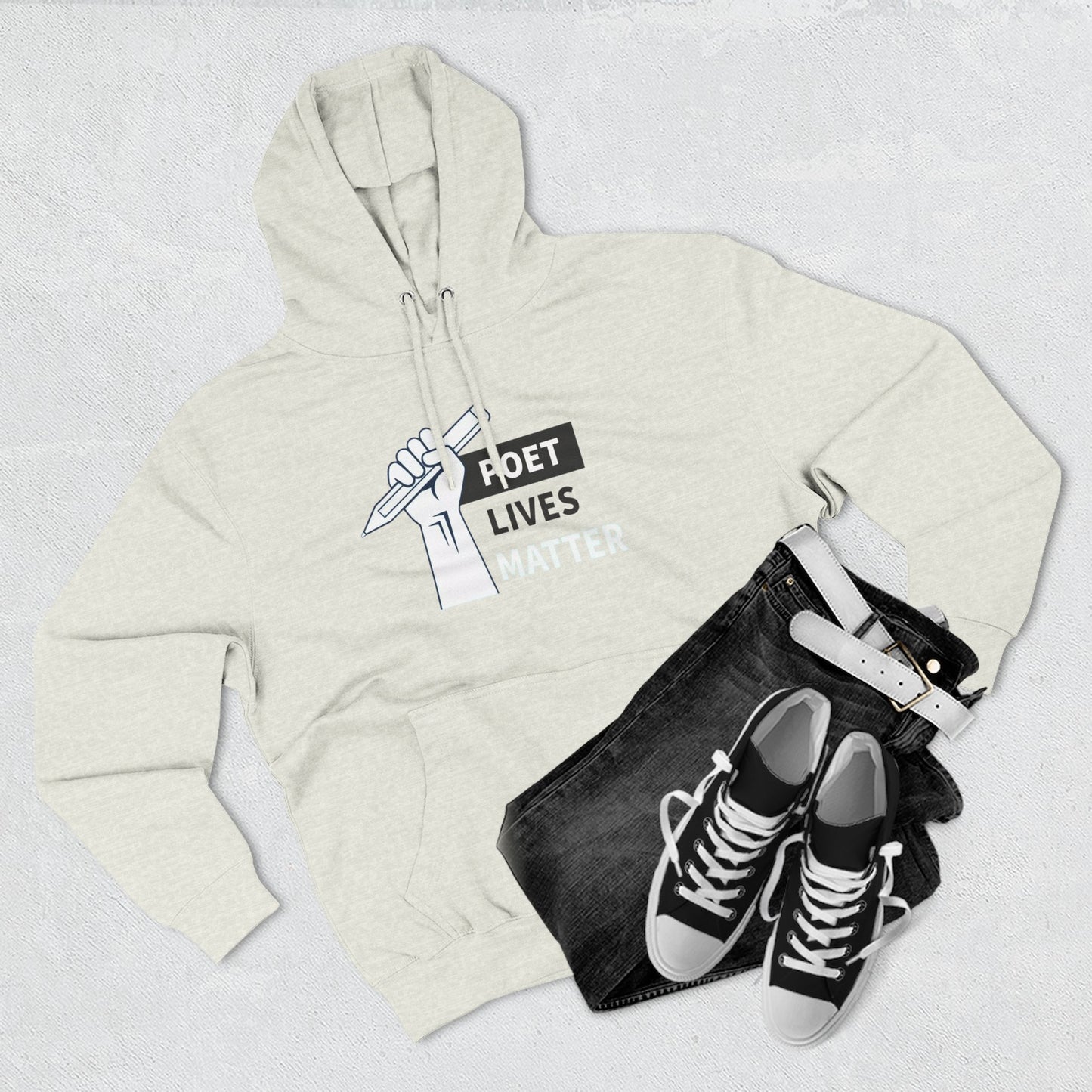 Poet Lives Hoodie — Minimalist Writer Fist Pen Graphic Pullover