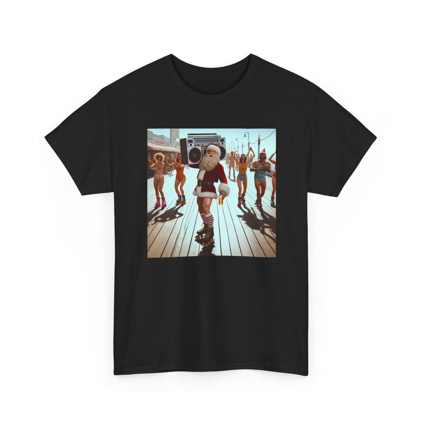 Santa Boombox Retro Christmas Tee — Holiday Dance Party T-Shirt