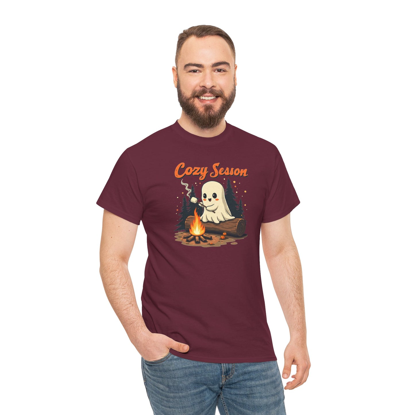 Cozy Season Tee — Cute Ghost Campfire Halloween T-Shirt
