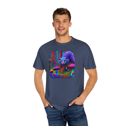 Curious Cat with mushrooms, Unisex Garment-Dyed T-shirt - Psychonaut Swag