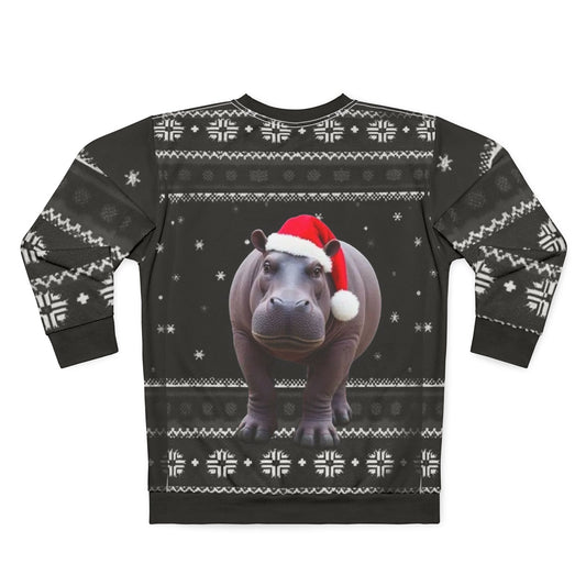 Christmas Hippo Sweater - Festive Santa Hat Holiday Sweatshirt