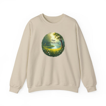 Saint Patrick’s Day Crewneck Sweatshirt — "Happy Earth Day" Nature Graphic