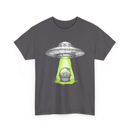 Easter UFO Abduction T-Shirt — Alien Spaceship Beaming Up Easter Basket