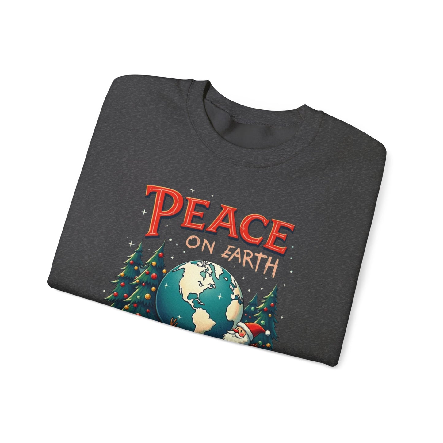 Peace on Earth Sweatshirt — Vintage Santa & Globe Christmas Crewneck
