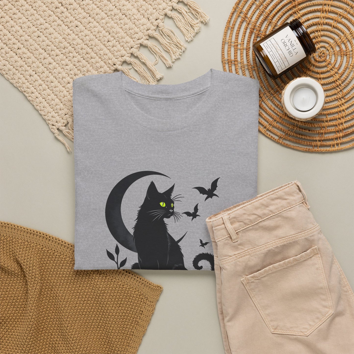 Black Cat Moon T‑Shirt — Gothic Cat Silhouette Tee