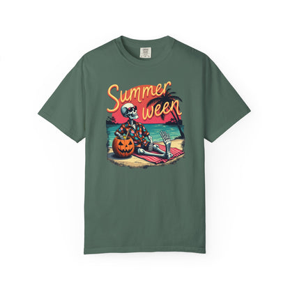 T-Shirt — "Summerween" Beach Skeleton Halloween Graphic Tee
