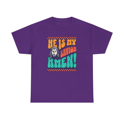 Christian T-Shirt – "He Is My Savior Amen!" Retro Jesus Graphic Tee