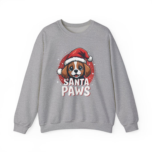 Christmas Dog Sweatshirt — "Santa Paws" Cute Puppy Holiday Crewneck