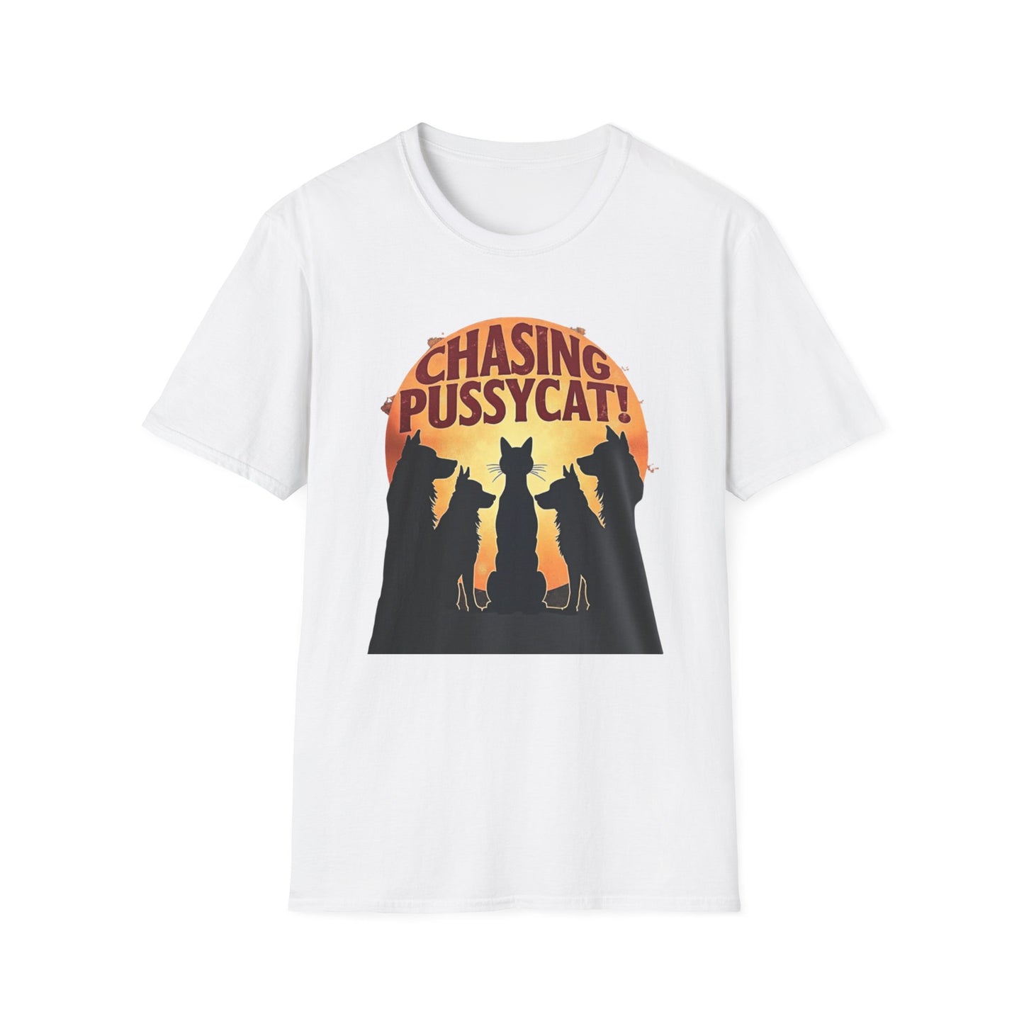 Chasing Pussycat Unisex Softstyle T-Shirt, Fun Cat Lovers Tee, Gift for Animal Enthusiasts, Quirky Casual Wear, Perfect for Festivals [...] - Psychonaut Swag