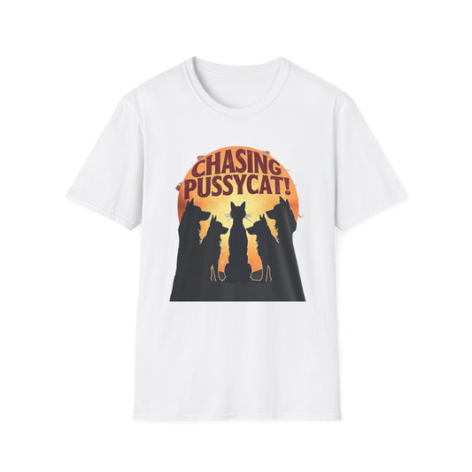 Chasing Pussycat Unisex Softstyle T-Shirt, Fun Cat Lovers Tee, Gift for Animal Enthusiasts, Quirky Casual Wear, Perfect for Festivals [...] - Psychonaut Swag