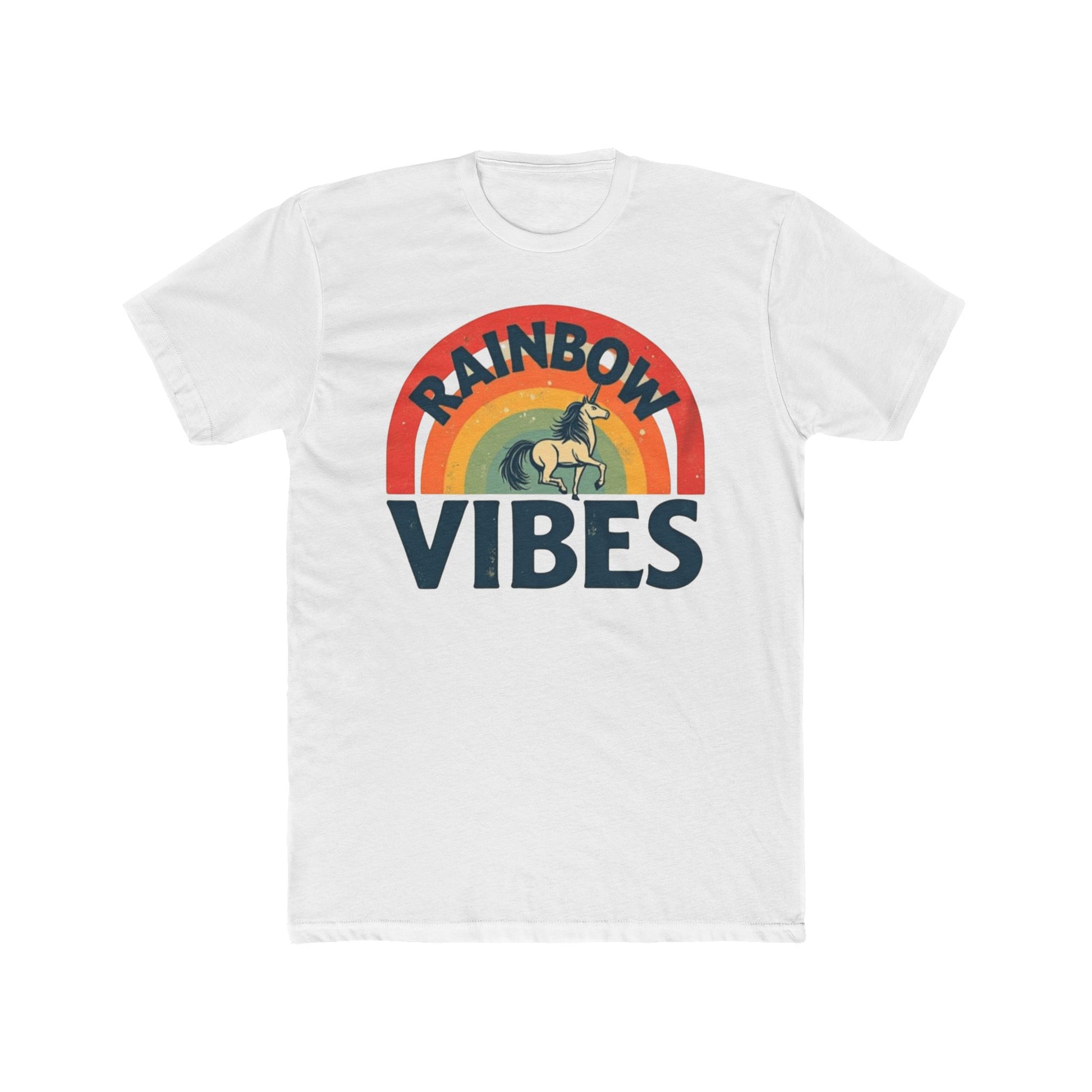 Rainbow Unicorn Vibes Unisex Cotton Crew Tee, Casual Wear, Gift for Friends, Rainbow Theme, Everyday Comfort, Summer Spirit - Psychonaut Swag