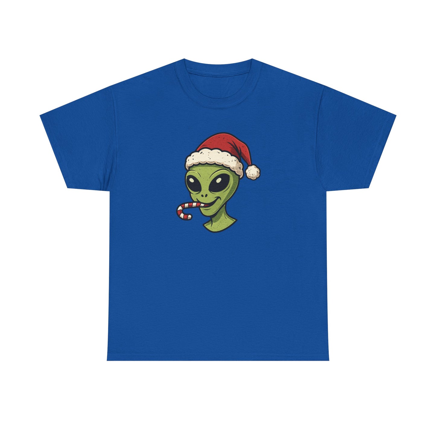 Alien Santa T-Shirt — Cute Green Alien with Santa Hat & Candy Cane Holiday Tee