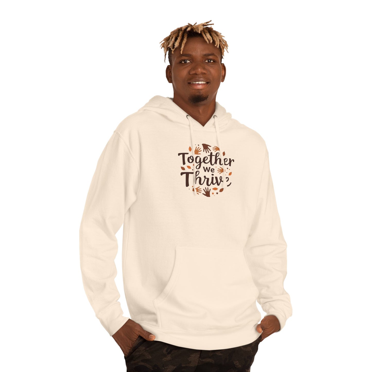 Together We Thrive Hoodie — Inspirational Fall Leaf Crewneck