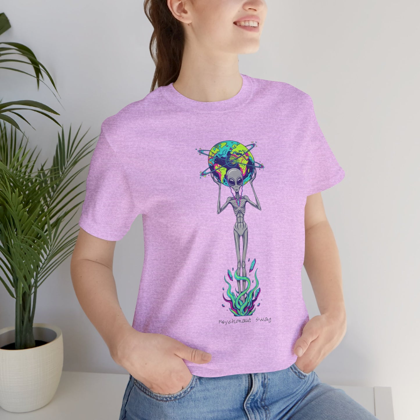 Alien Holding Earth Graphic Tee — Cosmic Sci‑Fi Alien Shirt