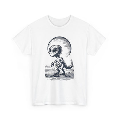 Dinosaur Hybrid, Graphic Unisex Heavy Cotton Tee | UFO Lover T-Shirt | Space-Themed Apparel - Psychonaut Swag