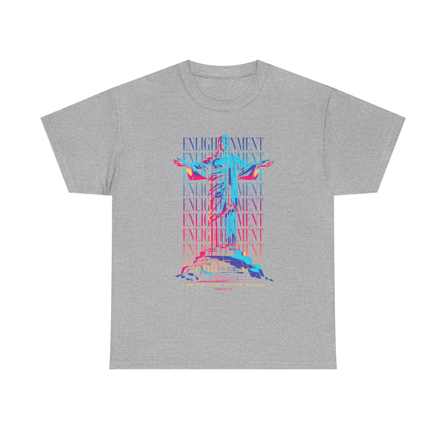 Enlightenment Tee — Neon Statue Graphic T-Shirt ("Entertainment" Text Design)