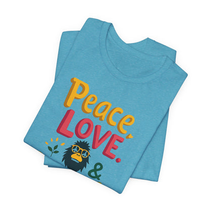 Peace, Love & Squatch T-Shirt — Retro Bigfoot Graphic Tee