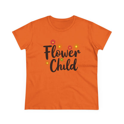 Flower Child Women's Midweight Cotton Tee - Boho Vintage Style Shirt for Everyday Wear - Psychonaut Swag