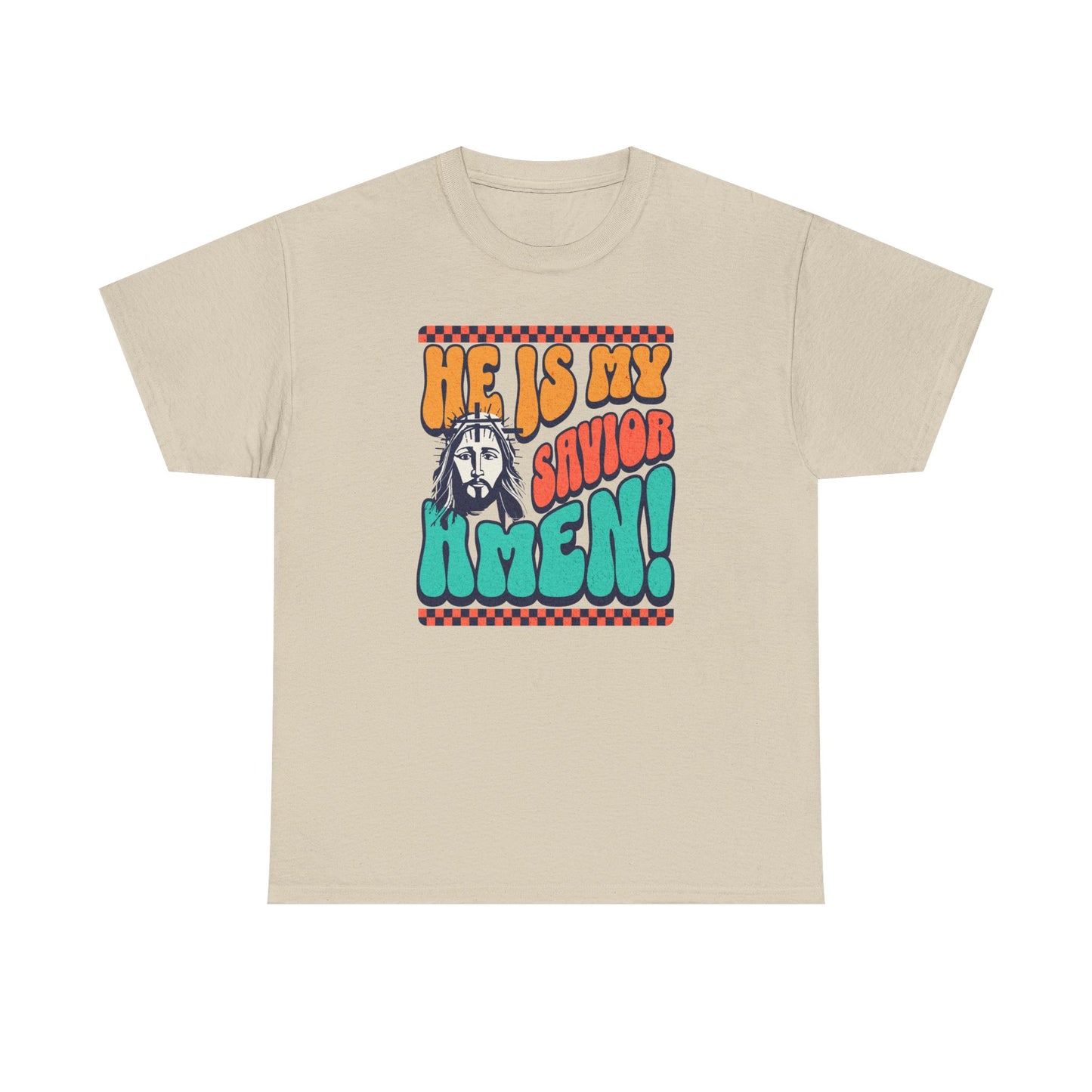 Christian T-Shirt – "He Is My Savior Amen!" Retro Jesus Graphic Tee