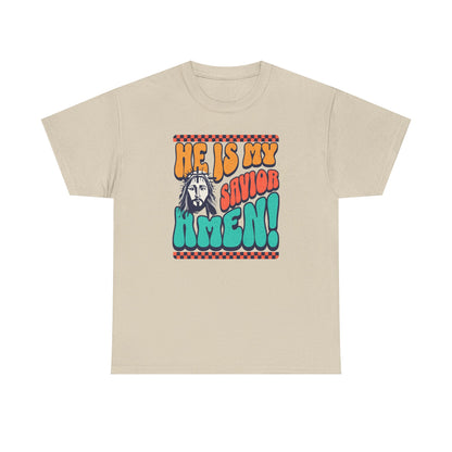 Christian T-Shirt – "He Is My Savior Amen!" Retro Jesus Graphic Tee