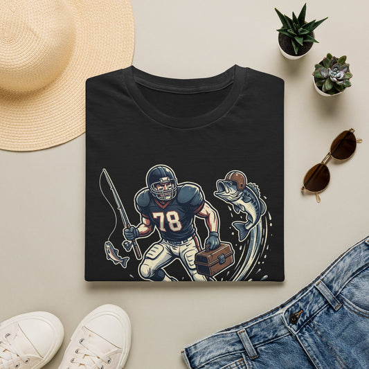 Football Fisherman T‑Shirt – Vintage Helmeted Player Catching Fish Graphic