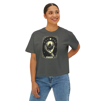 Witch Tarot Boxy Tee - Mystic Crystal Ball Graphic Women’s Crop Shirt