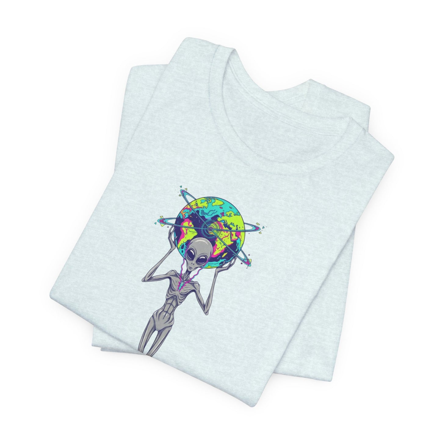 Alien Holding Earth Graphic Tee — Cosmic Sci‑Fi Alien Shirt