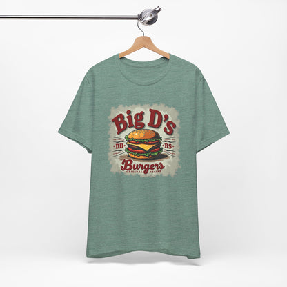 Big D's Burgers Unisex Jersey Tee - Fun Foodie Shirt, Casual Wear, Burger Lover Gift, Retro Fast Food T-Shirt, Summer BBQ Fashion - Psychonaut Swag