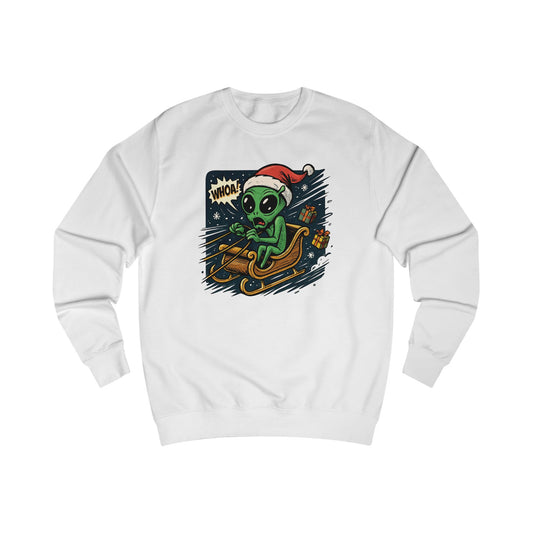 Alien Santa Sled Sweatshirt — Funny Christmas UFO Holiday Crewneck
