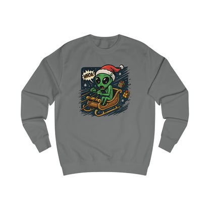 Alien Santa Sled Sweatshirt — Funny Christmas UFO Holiday Crewneck