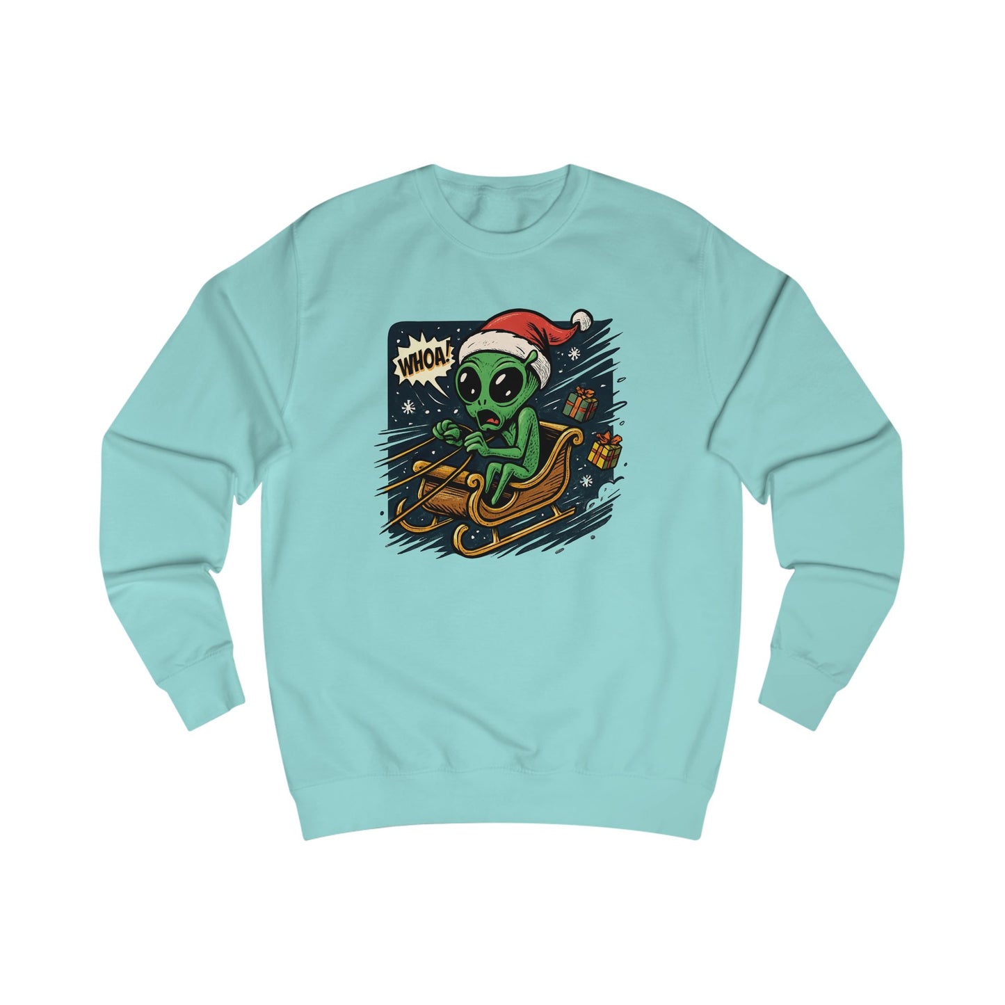 Alien Santa Sled Sweatshirt — Funny Christmas UFO Holiday Crewneck