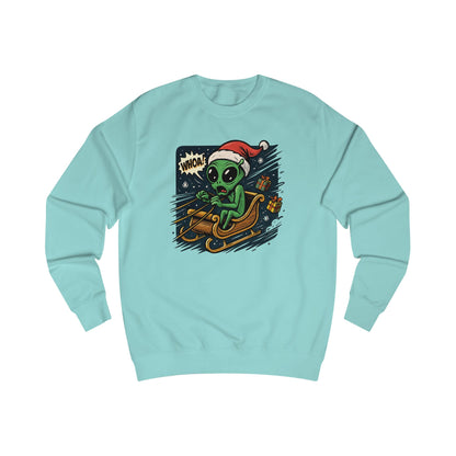 Alien Santa Sled Sweatshirt — Funny Christmas UFO Holiday Crewneck