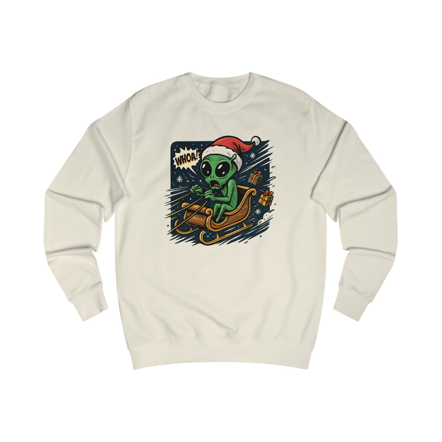 Alien Santa Sled Sweatshirt — Funny Christmas UFO Holiday Crewneck