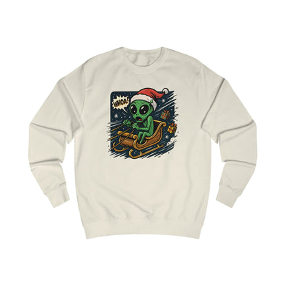 Alien Santa Sled Sweatshirt — Funny Christmas UFO Holiday Crewneck