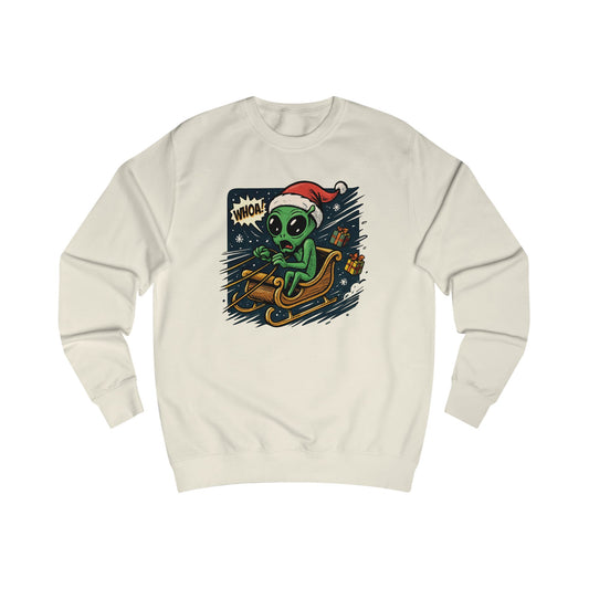 Alien Santa Sled Sweatshirt — Funny Christmas UFO Holiday Crewneck