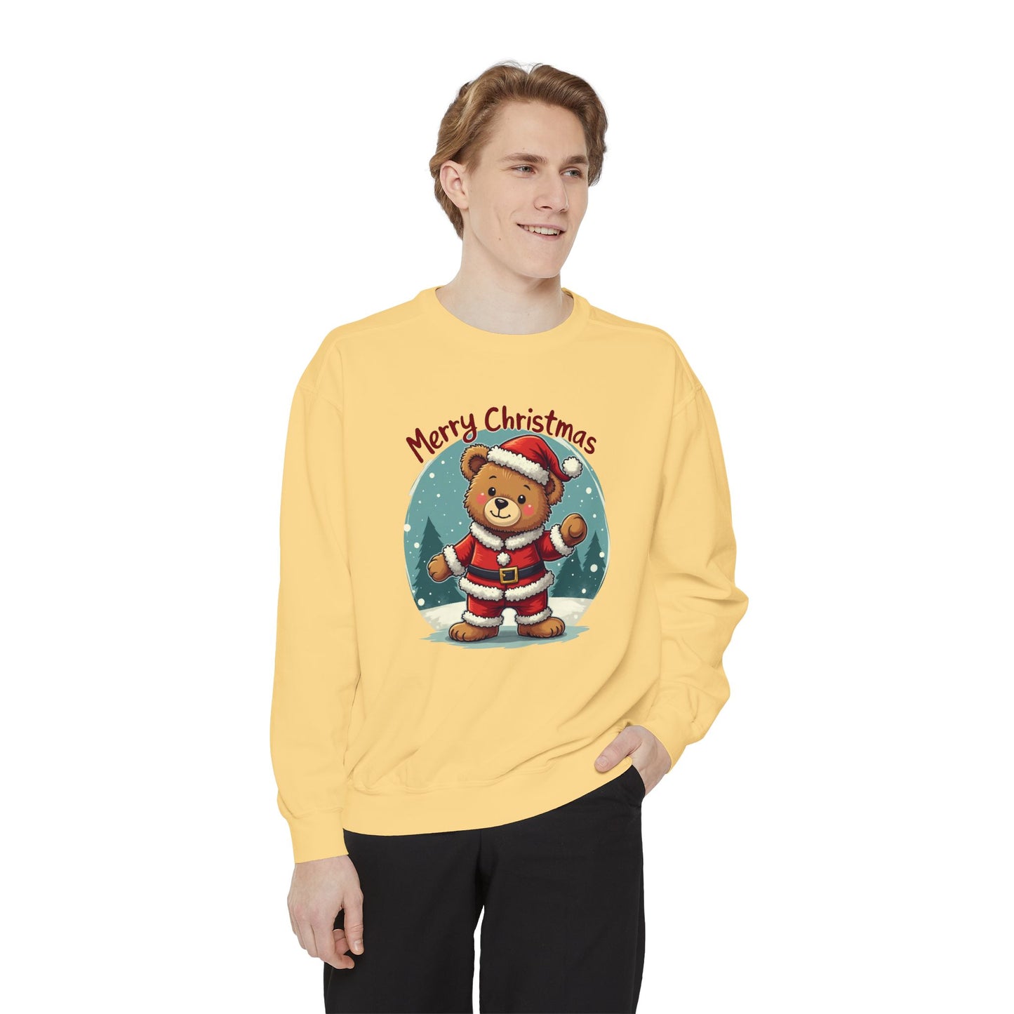 Christmas Bear, Unisex Garment-Dyed Sweatshirt